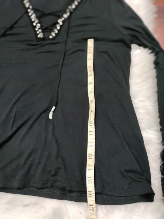 Michael Kors Bell Sleeve Black Lace Up Deep V Top Large - Picture 8 of 14